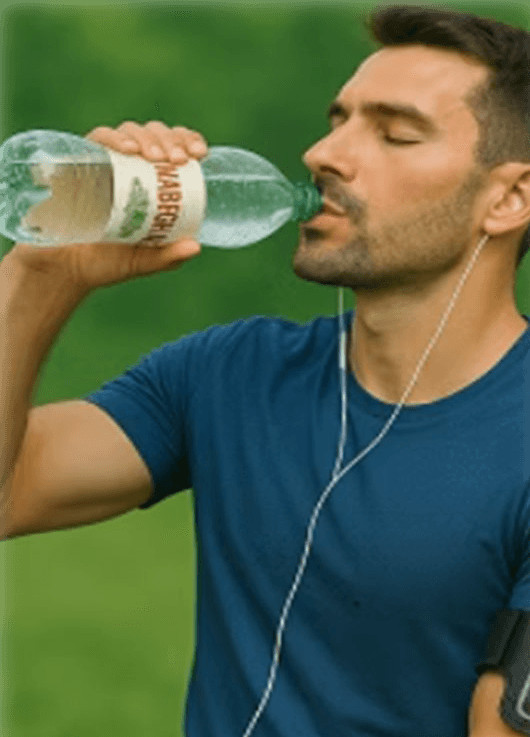 Man drinking mineral water during workout